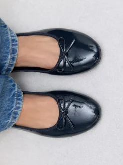 Navy Patent Standard/Wide Fit Round Toe Ballerina Shoes