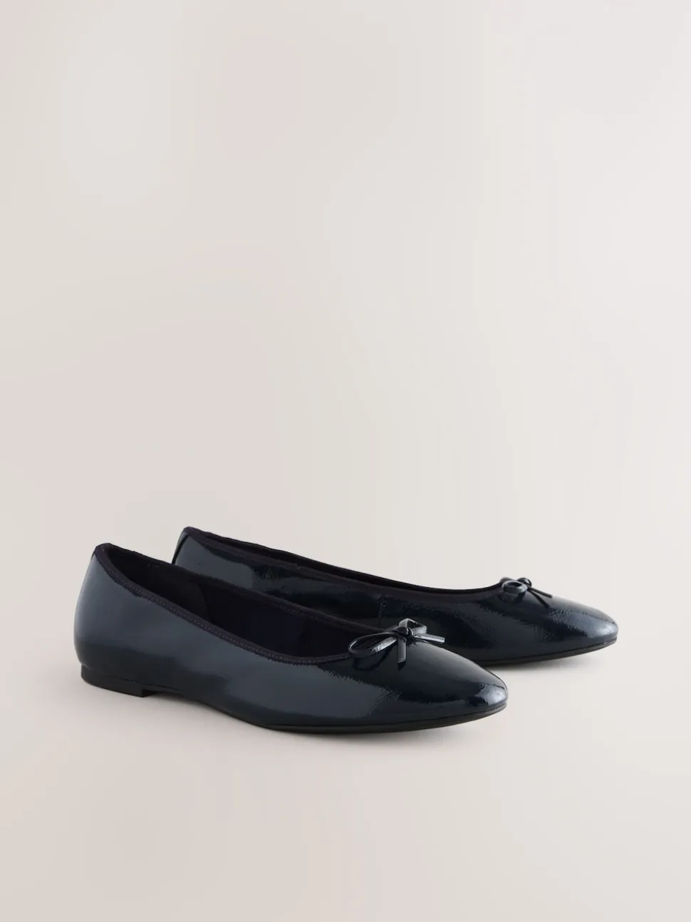 Navy Patent Standard/Wide Fit Round Toe Ballerina Shoes