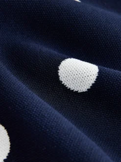 Navy Polka Dot Smart Knit Collared Zip-Up Jacket