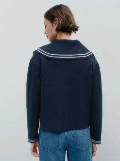 Navy Sailor Collar Cardigan