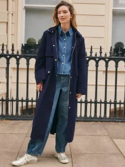 Navy Shower Resistant Hooded Rain Coat