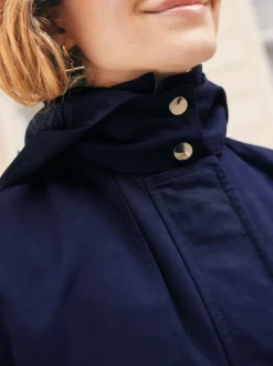 Navy Shower Resistant Hooded Rain Coat
