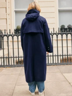 Navy Shower Resistant Hooded Rain Coat