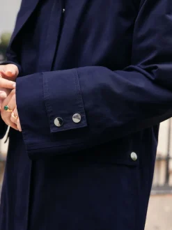 Navy Shower Resistant Hooded Rain Coat