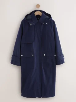 Navy Shower Resistant Hooded Rain Coat