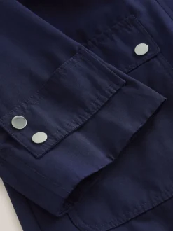 Navy Shower Resistant Hooded Rain Coat