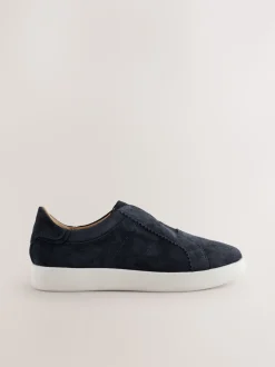 Navy Signature Premium Leather Laceless Slip-On Trainers