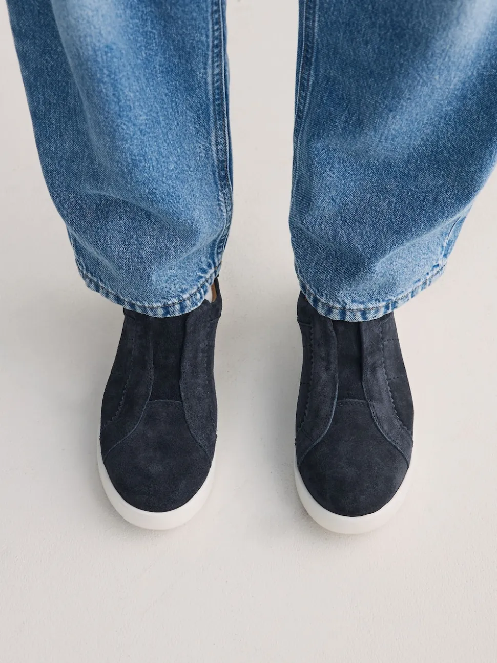 Navy Signature Premium Leather Laceless Slip-On Trainers