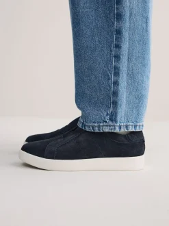Navy Signature Premium Leather Laceless Slip-On Trainers