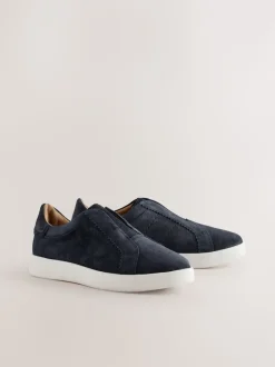 Navy Signature Premium Leather Laceless Slip-On Trainers