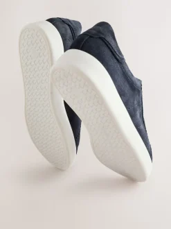 Navy Signature Premium Leather Laceless Slip-On Trainers