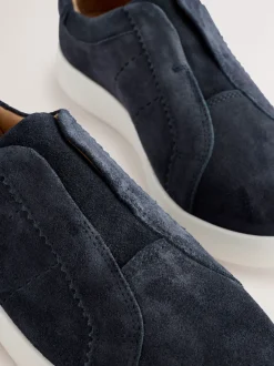Navy Signature Premium Leather Laceless Slip-On Trainers