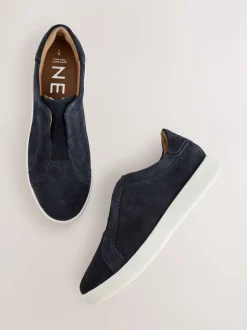 Navy Signature Premium Leather Laceless Slip-On Trainers