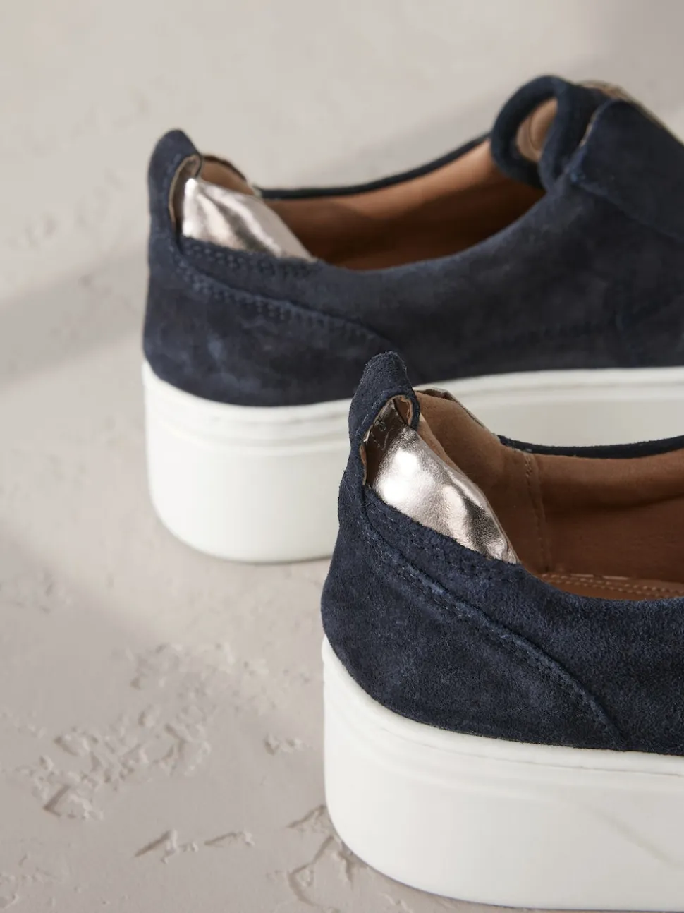 Navy Slip On Signature Leather Chunky Wedge Platform Trainers