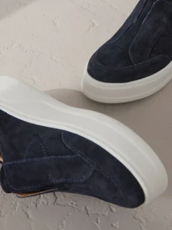 Navy Slip On Signature Leather Chunky Wedge Platform Trainers