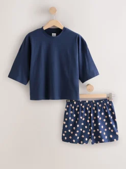 Navy Spot Cotton Short Set Pyjamas