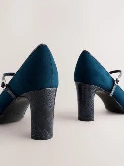 Navy Standard Fit Round Toe Mary Jane Block Court Shoes