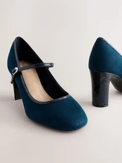 Navy Standard Fit Round Toe Mary Jane Block Court Shoes