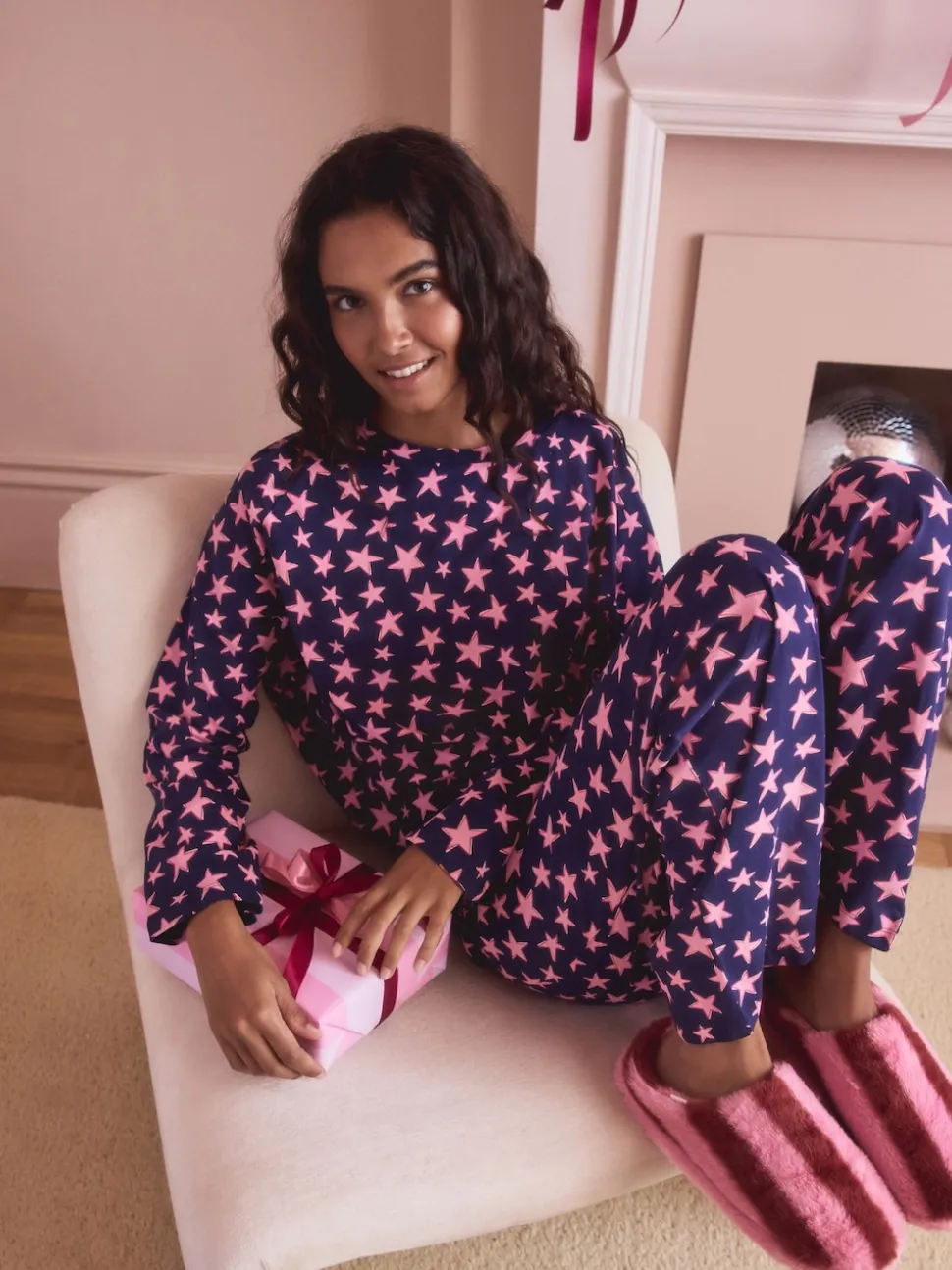 Navy Stars Long Sleeve Pyjamas