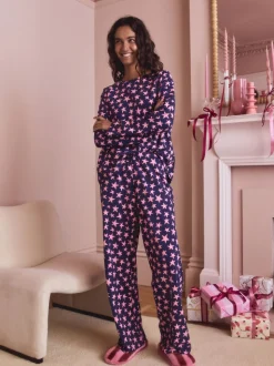 Navy Stars Long Sleeve Pyjamas