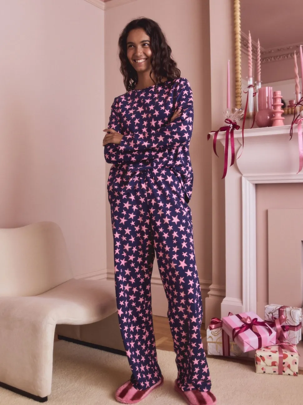 Navy Stars Long Sleeve Pyjamas