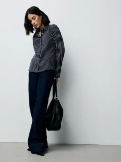 Navy Stripe Fitted Stretch Essential Long Sleeve Shirt