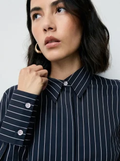 Navy Stripe Fitted Stretch Essential Long Sleeve Shirt