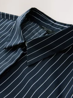 Navy Stripe Fitted Stretch Essential Long Sleeve Shirt