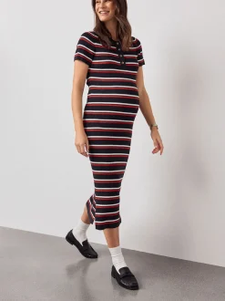 Navy Stripe Maternity Collared Knit Dress