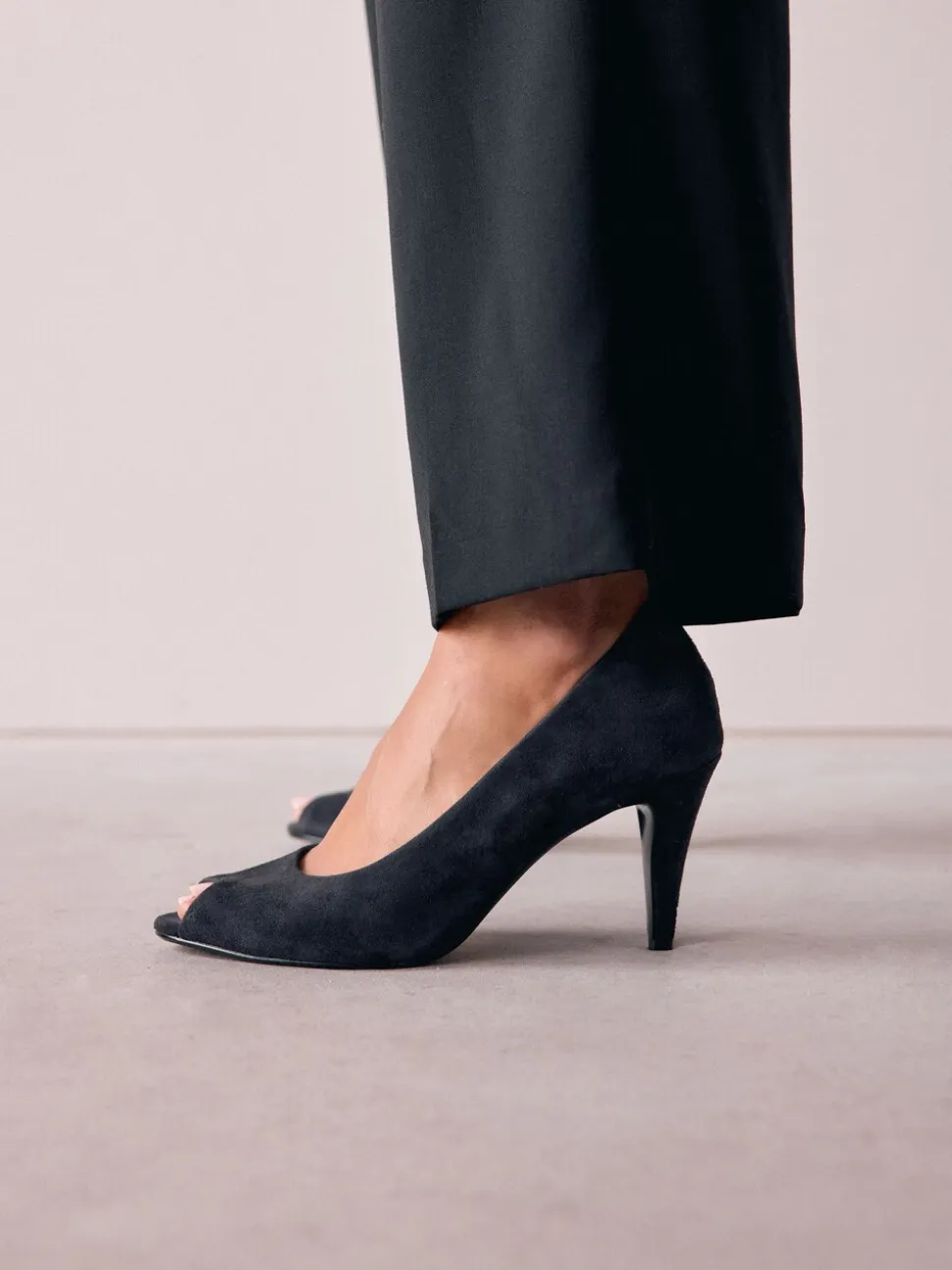 Navy Suede Premium Leather Peep Toe Heels