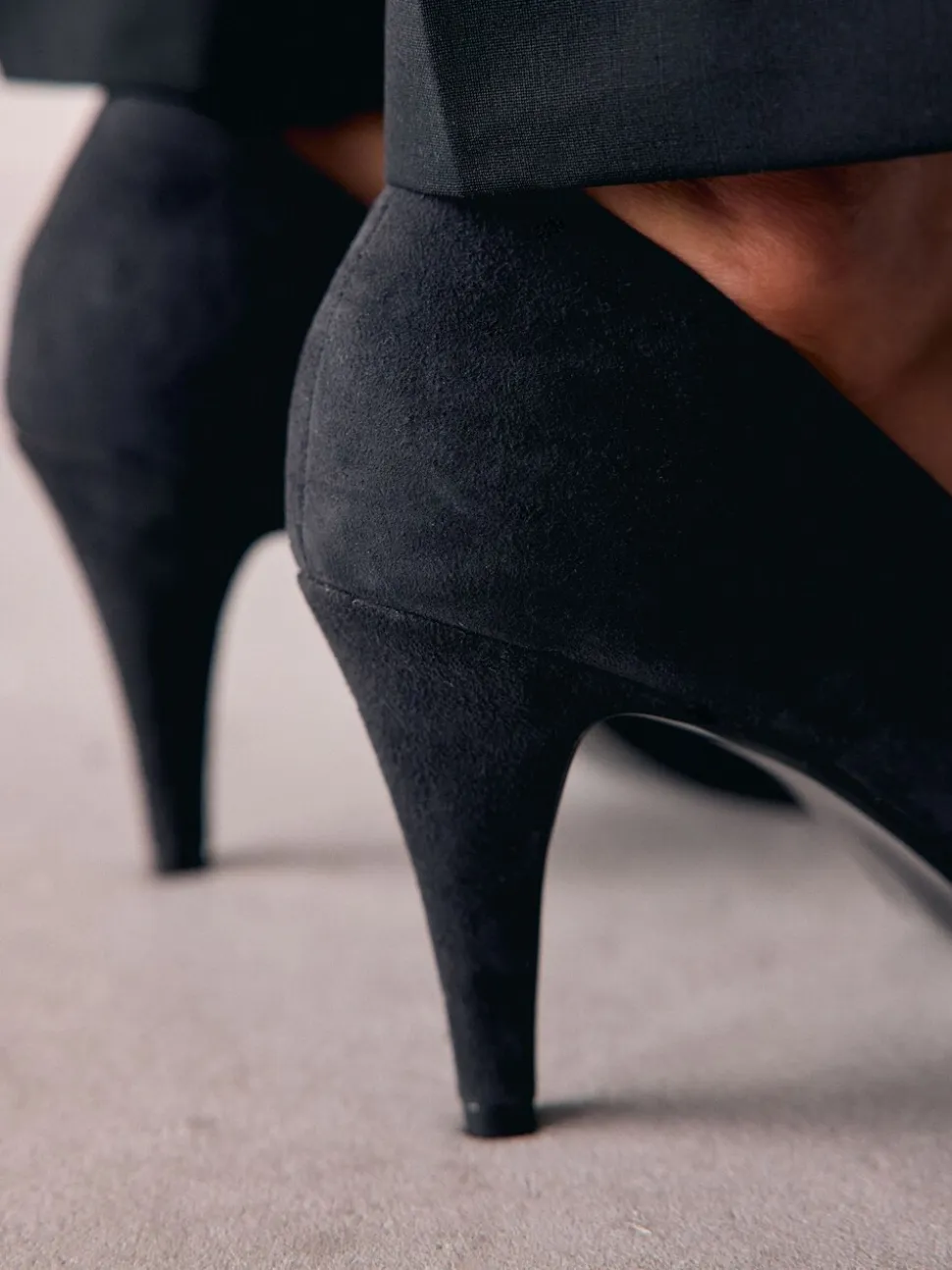 Navy Suede Premium Leather Peep Toe Heels