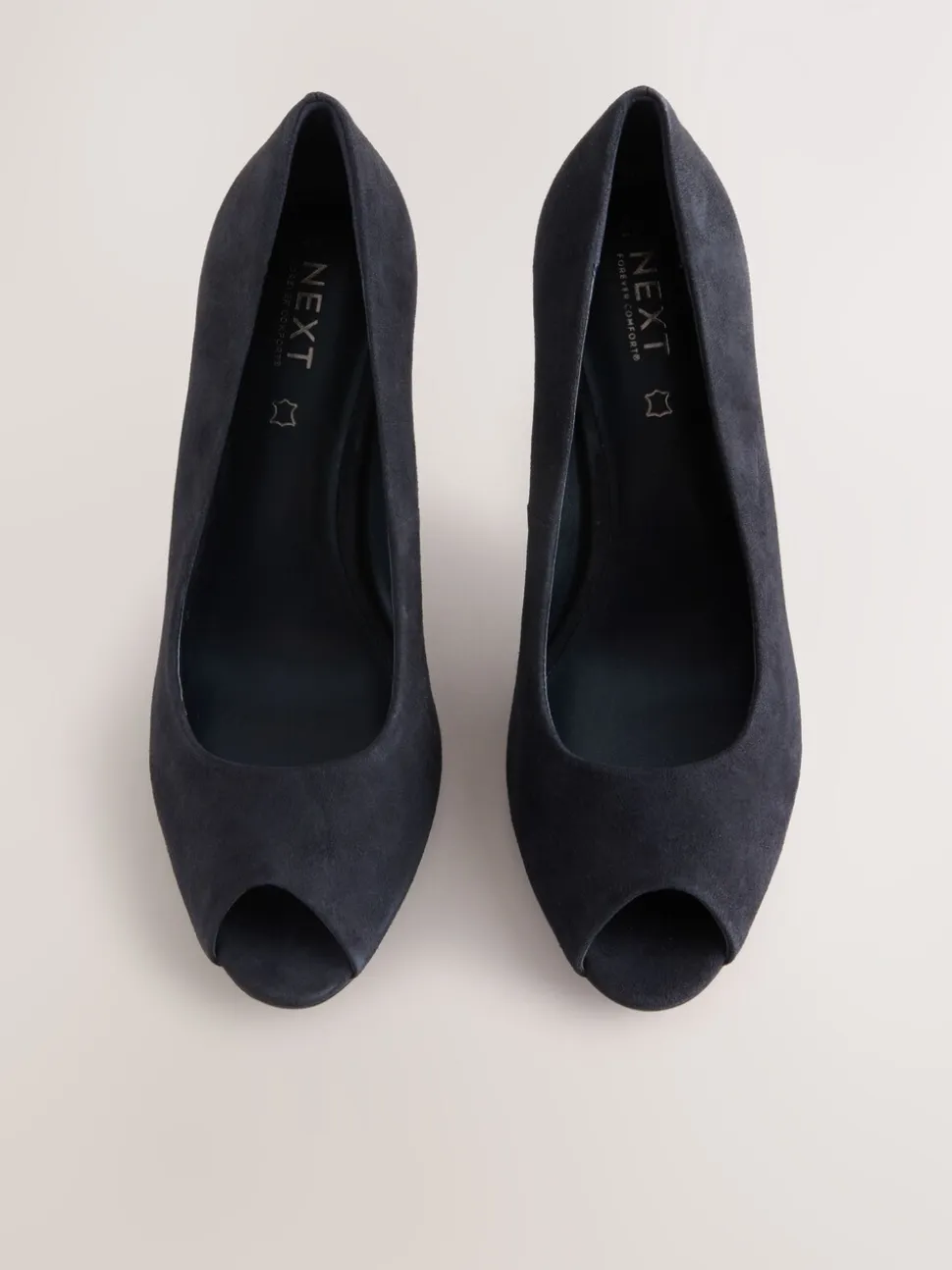 Navy Suede Premium Leather Peep Toe Heels