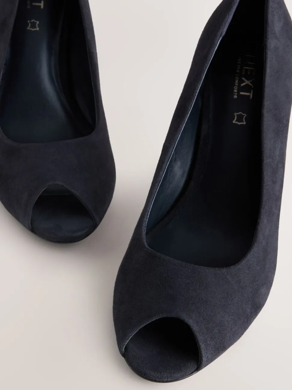 Navy Suede Premium Leather Peep Toe Heels