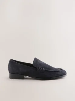 Navy Suede Round Toe Clean Loafers