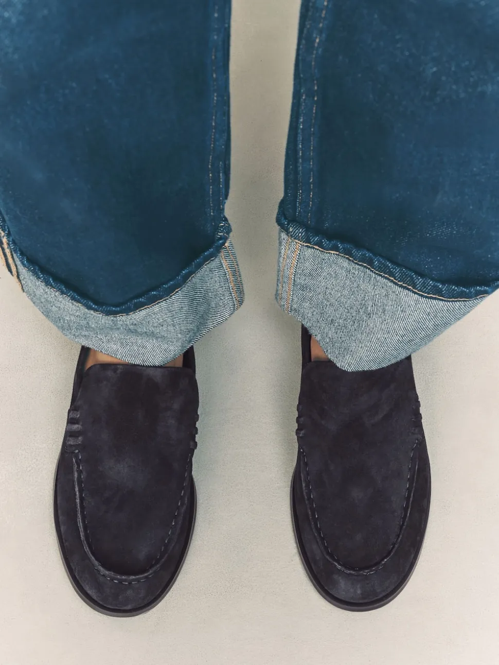 Navy Suede Round Toe Clean Loafers