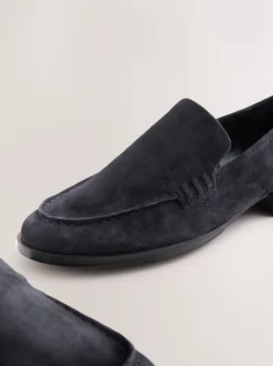 Navy Suede Round Toe Clean Loafers