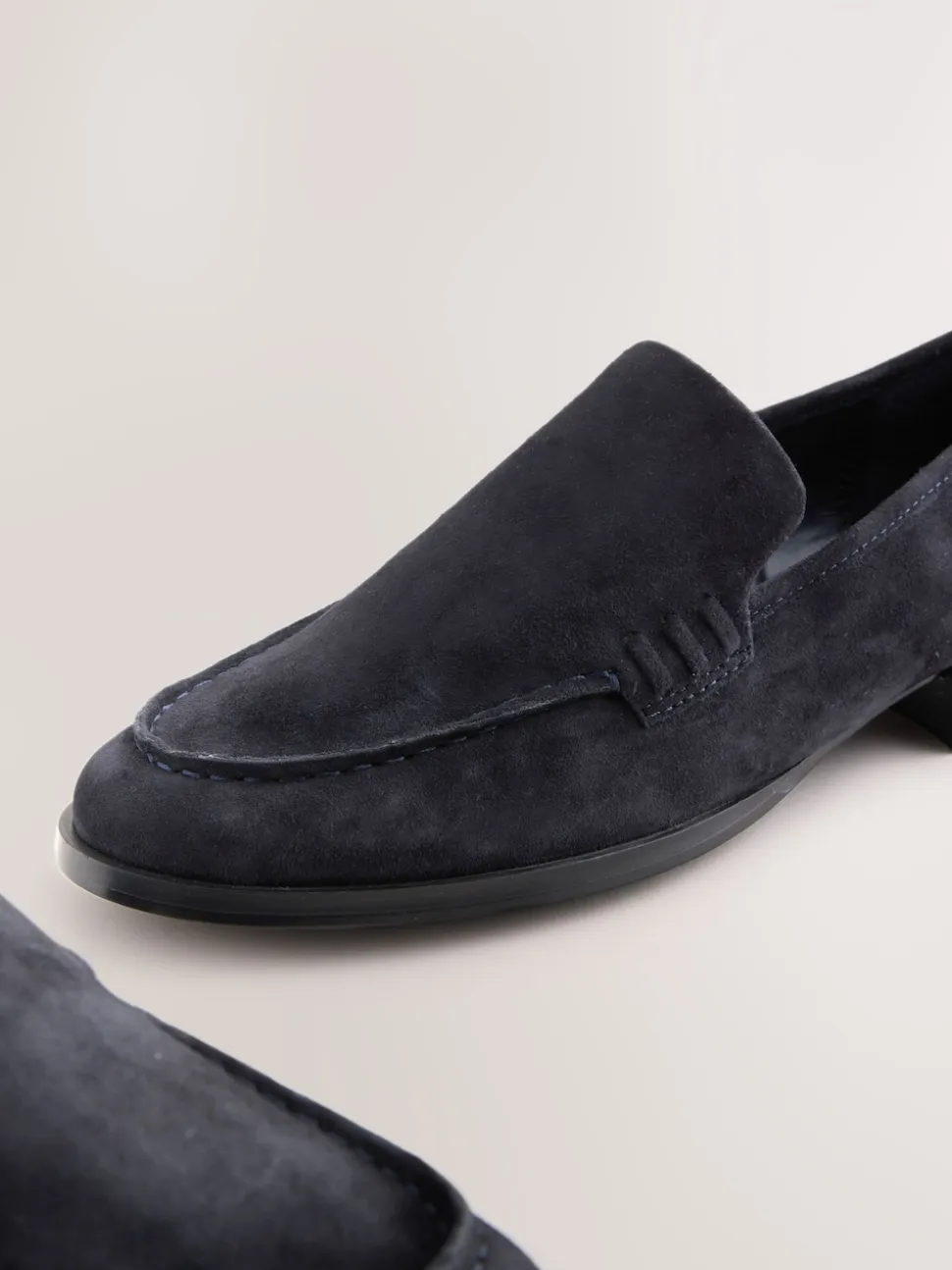 Navy Suede Round Toe Clean Loafers