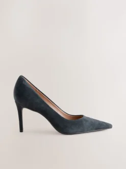 Navy Suede Standard/Wide Fit Leather Mid Court Shoes