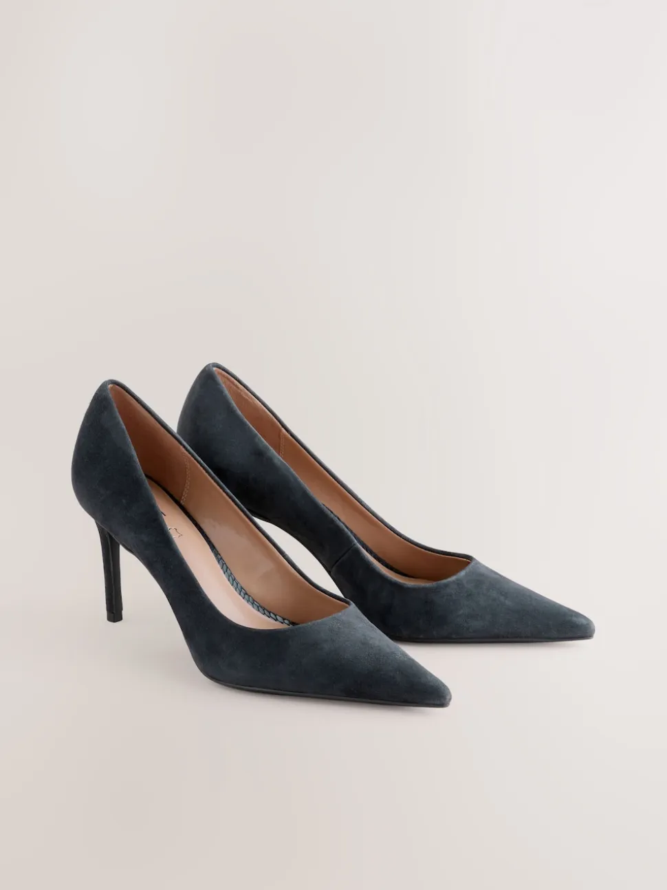 Navy Suede Standard/Wide Fit Leather Mid Court Shoes