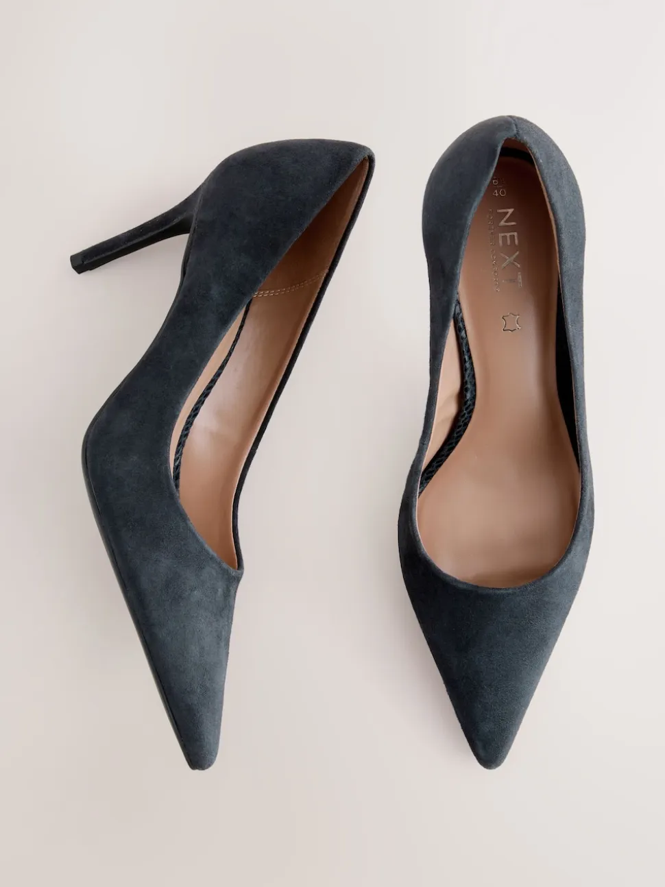Navy Suede Standard/Wide Fit Leather Mid Court Shoes