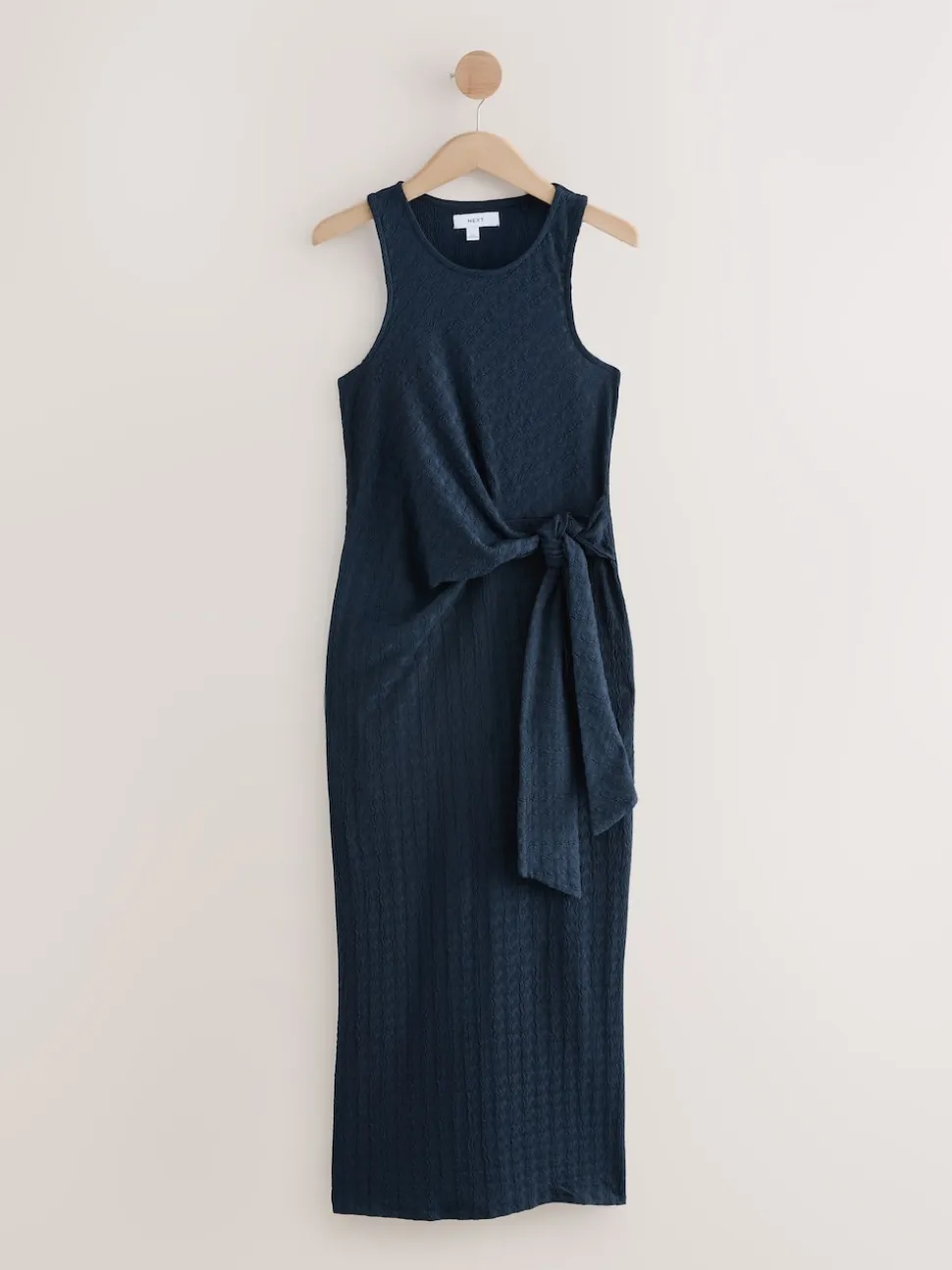 Navy Textured Jersey Tie Waist Maxi Dress