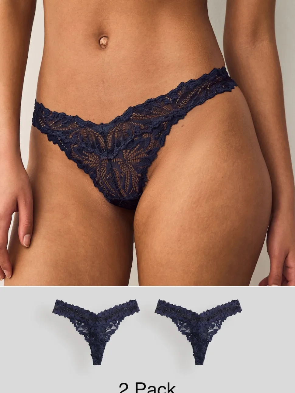 Navy Thong Ultimate Comfort Lace Knickers 2 Pack