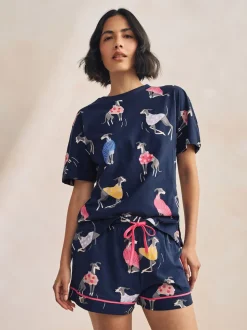 Navy Whippet 100% Cotton Short Set Pyjamas