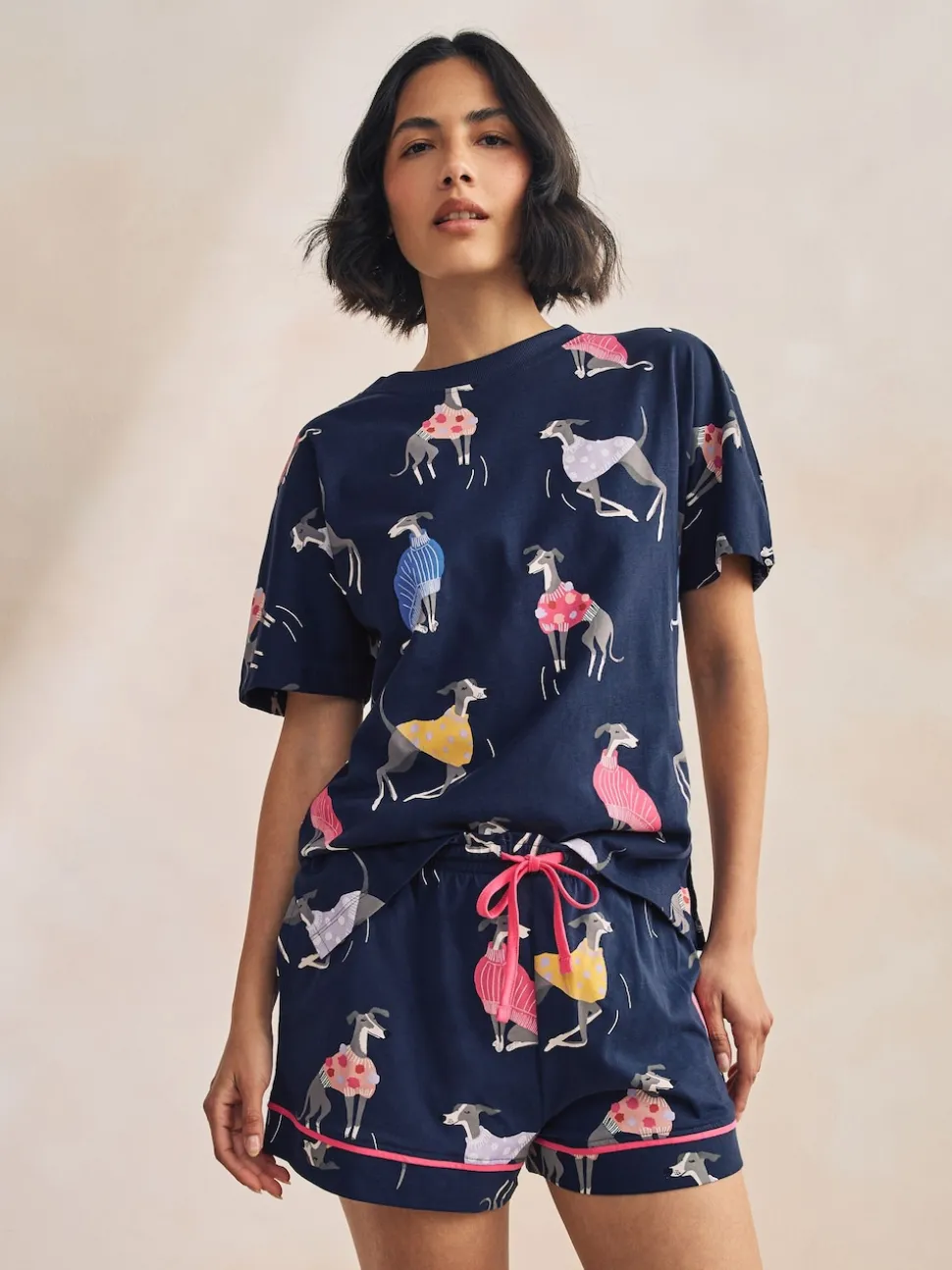 Navy Whippet 100% Cotton Short Set Pyjamas