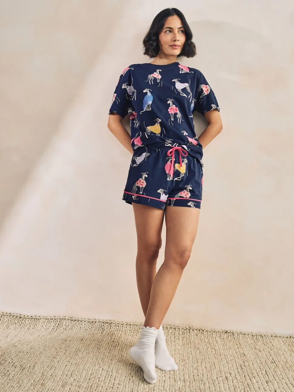 Navy Whippet 100% Cotton Short Set Pyjamas