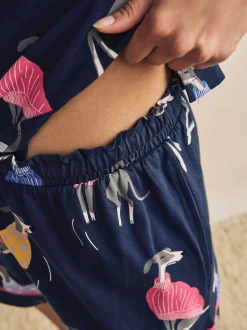 Navy Whippet 100% Cotton Short Set Pyjamas