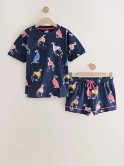 Navy Whippet 100% Cotton Short Set Pyjamas