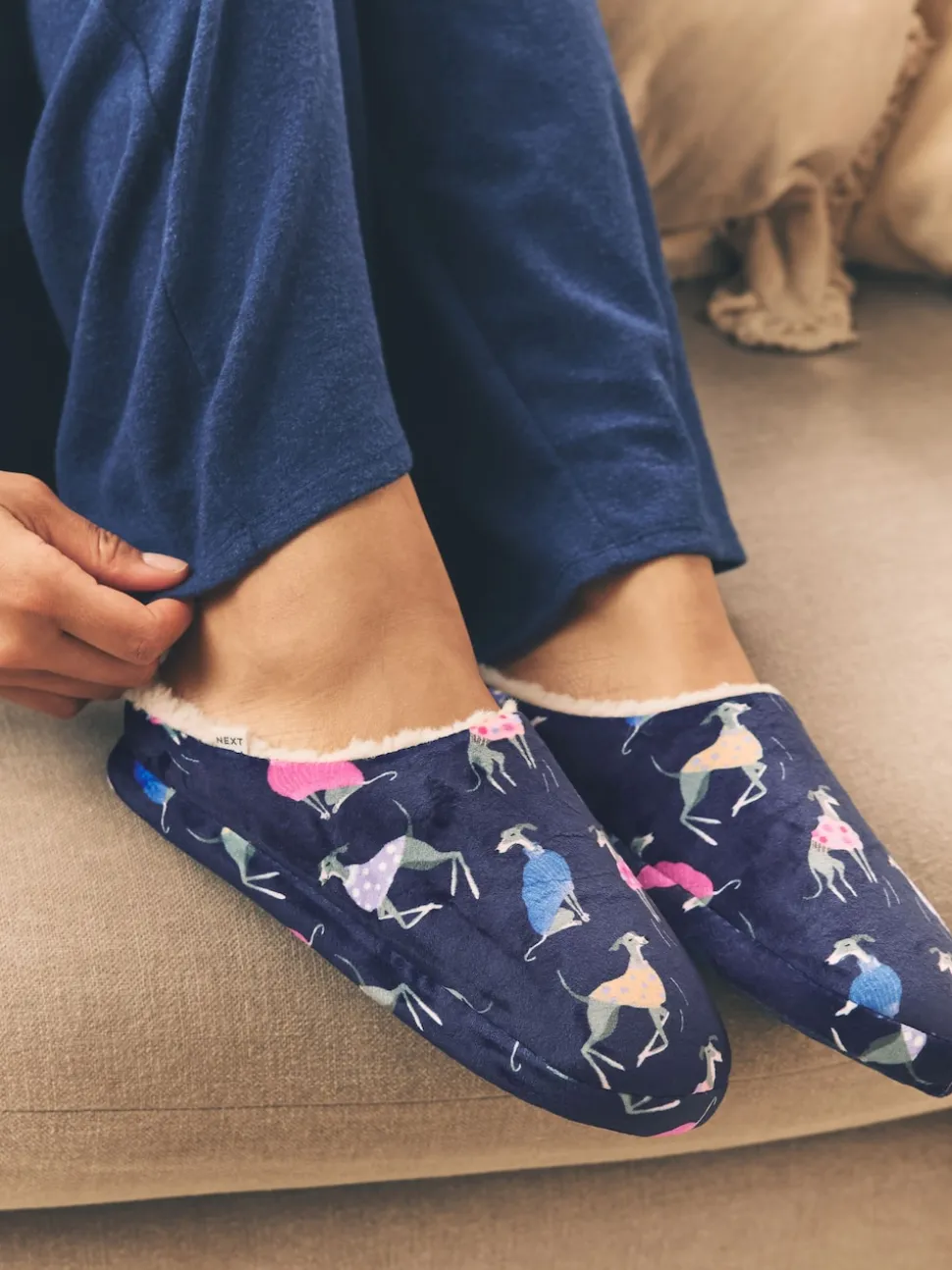 Navy Whippet Mule Slippers