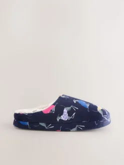 Navy Whippet Mule Slippers