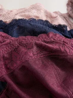 Navy/Berry/Pink DD+ Lace Trim Non Pad Full Cup Underwired Bras 3 Pack